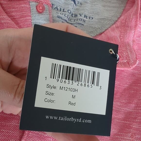 NWT TailorByrd Melange Slub Henley T-shirt Pink Nantucket Red Short Sleeve Top M - Picture 7 of 8